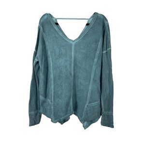 Maurices Green Casual Top Scooped V Neck Asymmetric Hem Long Sleeve Size Large